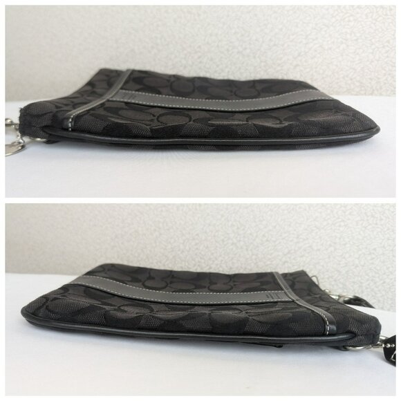 Vintage Coach Signature Stripe Crossbody Swingpack Canvas Leather Black Silver - Picture 6 of 12